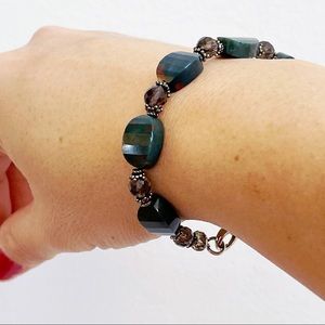 Faux Green Stone Smoky Quartz Beaded Bracelet NEW